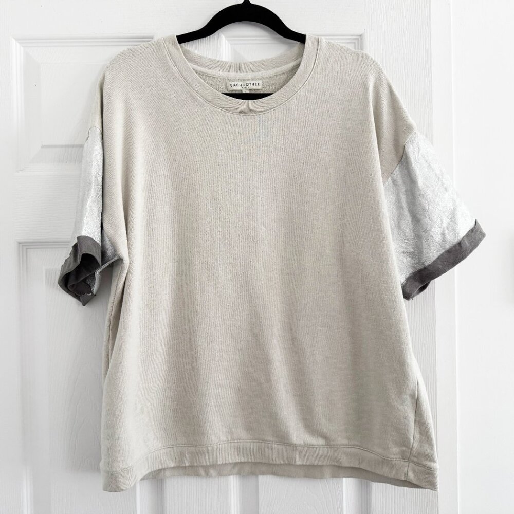 Each x Other Sweatshirt with Silver Leather Sleeves, size Large